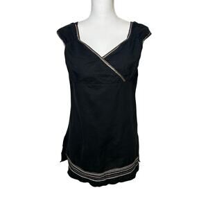 Loalde‎ linen black surplice v-neck boho tunic  cap sleeve XL